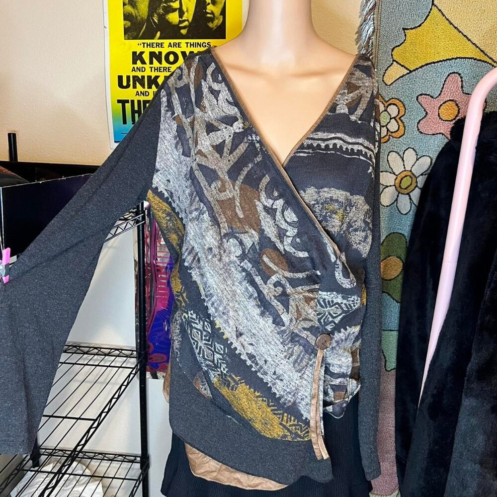 Vintage Abstract Patchwork Wrap Top - image 5